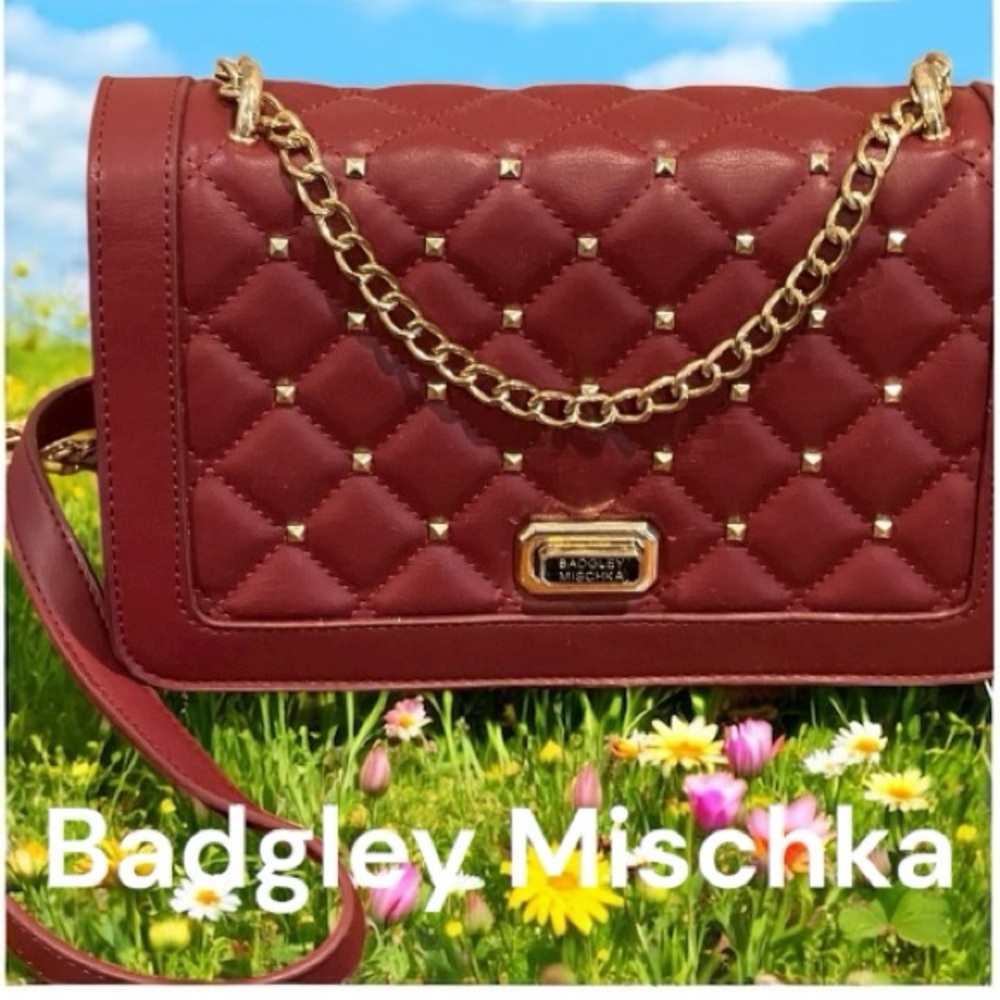 Badgley Mischka Studded Wine Red Vegan Leather Cross Body Bag